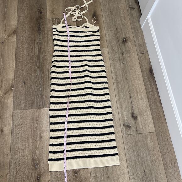 House of Harlow 1960 Tan Black Stripe Crochet Halter Midi Dress Size Small Boho - Picture 5 of 13